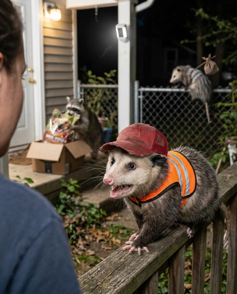 Miss Pearl, neighborhood opossum, as interviewed by Webster